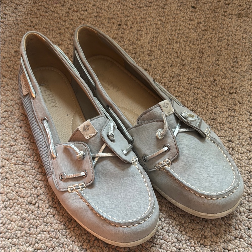 Sperry Gray /Metallic Silver Boat Shoes